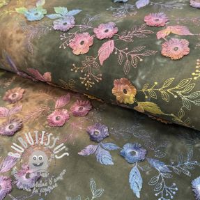 Tissu coton TIE DYE EMBROIDERY Poppy design N