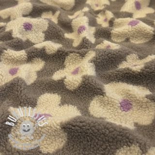 Tissu de manteau TEDDY JACQUARD Flowers taupe/beige