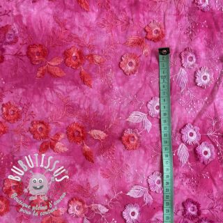 Tissu coton TIE DYE EMBROIDERY Poppy design U