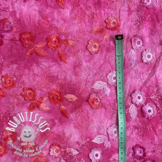 Tissu coton TIE DYE EMBROIDERY Poppy design U