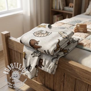 Jersey Lazy cats ecru melange