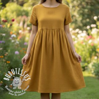 Tissu double gaze/mousseline dark ochre ORGANIC