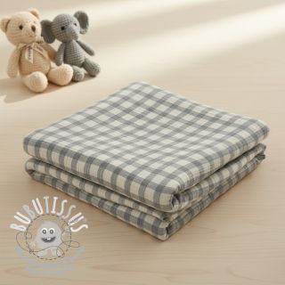 Tissu double gaze/mousseline LINEN YARN DYED Checks grey natural