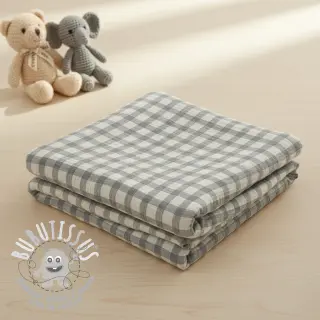 Tissu double gaze/mousseline LINEN YARN DYED Checks grey natural
