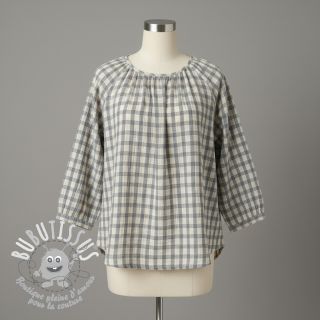 Tissu double gaze/mousseline LINEN YARN DYED Checks grey natural