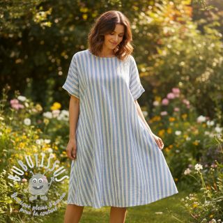 Tissu double gaze/mousseline YARN DYED Line blue