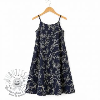 Tissu double gaze/mousseline EMBROIDERY Climbing flowers navy