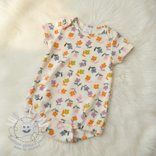 Tissu double gaze/mousseline Retro flowie ecru