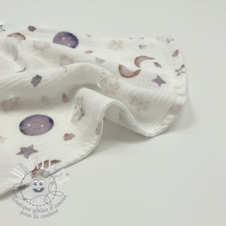 Tissu double gaze/mousseline Moon white digital print ORGANIC