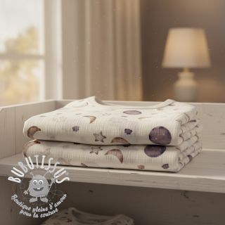 Tissu double gaze/mousseline Moon white digital print ORGANIC