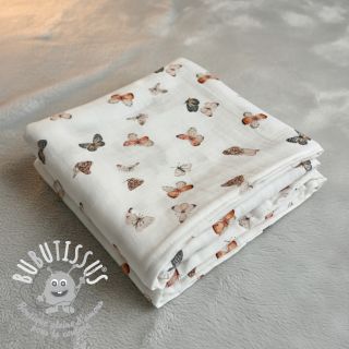 Tissu double gaze/mousseline Butterflies white digital print