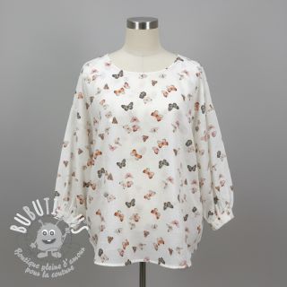 Tissu double gaze/mousseline Butterflies white digital print