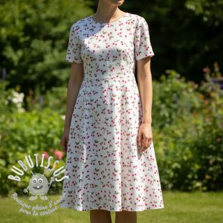 Tissu double gaze/mousseline Cherries white digital print