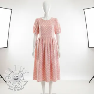 Tissu double gaze/mousseline JACQUARD Dots pink