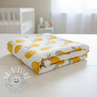 Tissu double gaze/mousseline Lemons white