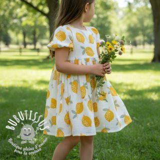 Tissu double gaze/mousseline Lemons white