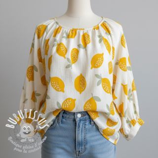 Tissu double gaze/mousseline Lemons white