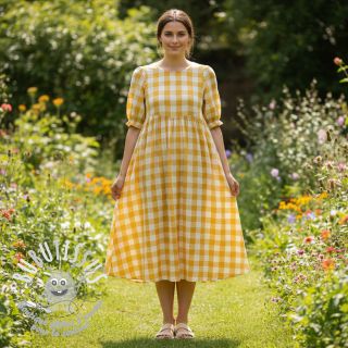 Tissu double gaze/mousseline Double sided CHECKS MINI ochre