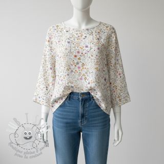 Tissu double gaze/mousseline Lovely meadow white