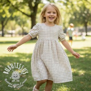 Tissu double gaze/mousseline Double sided CHECKS MINI beige