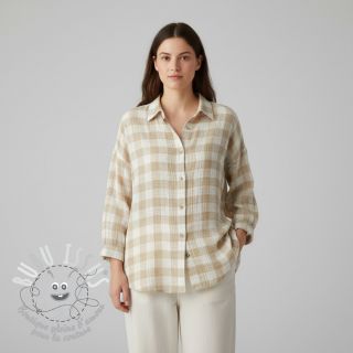 Tissu double gaze/mousseline Double sided CHECKS MINI beige