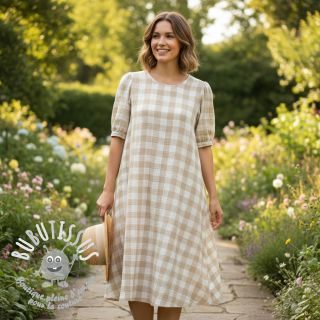 Tissu double gaze/mousseline Double sided CHECKS MINI beige