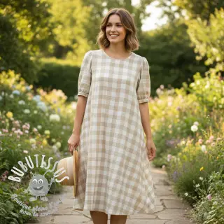 Tissu double gaze/mousseline Double sided CHECKS MINI beige