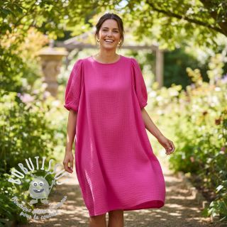 Tissu double gaze/mousseline fuchsia ORGANIC