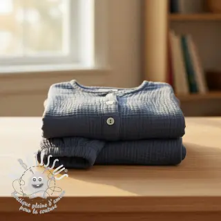 Tissu double gaze/mousseline jeans blue ORGANIC