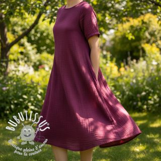 Tissu double gaze/mousseline berry ORGANIC