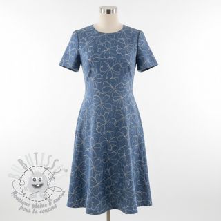 JEANS DENIM JACQUARD Flowers indigo