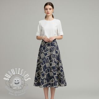 Tissu coton JEANS EMBROIDERY Square dark blue