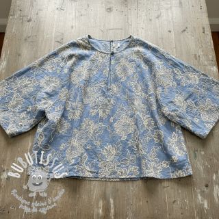 Tissu coton JEANS EMBROIDERY Bouquet light blue