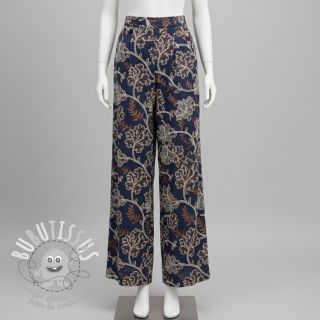 Tissu coton JEANS Embroidery leaves dark blue