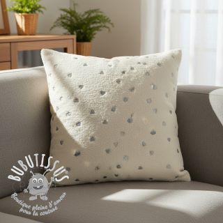 Tissu de manteau TEDDY Tossed hearts silver