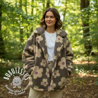 Tissu de manteau TEDDY JACQUARD Flowers taupe/beige