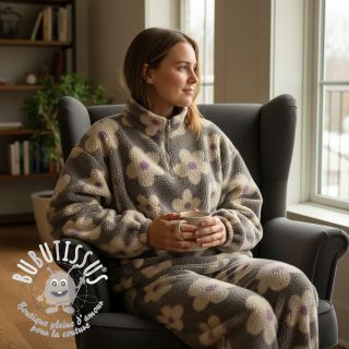 Tissu de manteau TEDDY JACQUARD Flowers taupe/beige