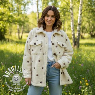 Tissu de manteau TEDDY EMBROIDERY Mini ecru