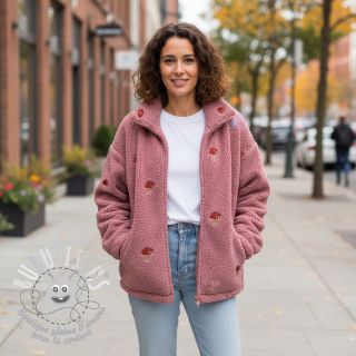 Tissu de manteau EMBROIDERY Little mushrooms old pink