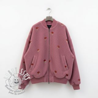 Tissu de manteau EMBROIDERY Little mushrooms old pink