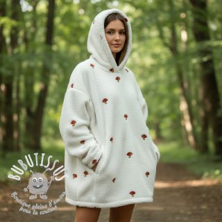 Tissu de manteau EMBROIDERY Little mushrooms off white