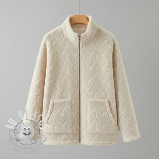 Tissu de manteau TEDDY Hearts in hearts ecru