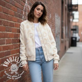 Tissu de manteau TEDDY Hearts off white