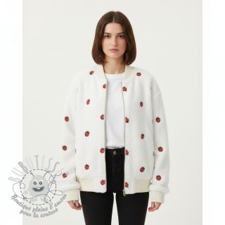 Tissu de manteau TEDDY EMBROIDERY Strawberries off white