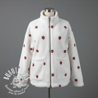 Tissu de manteau TEDDY EMBROIDERY Strawberries white
