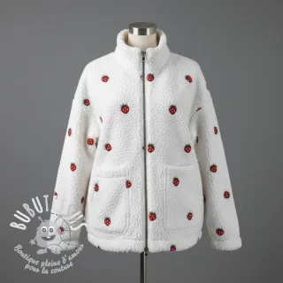 Tissu de manteau TEDDY EMBROIDERY Strawberries white