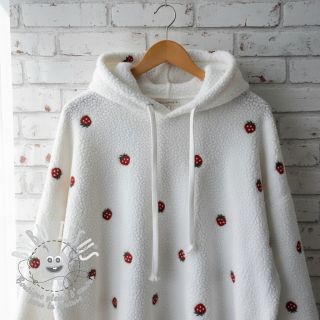 Tissu de manteau TEDDY EMBROIDERY Strawberries white