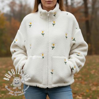 Tissu de manteau TEDDY EMBROIDERY Flowers off white