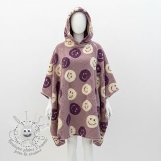 Tissu de manteau TEDDY JACQUARD Happy faces mauve