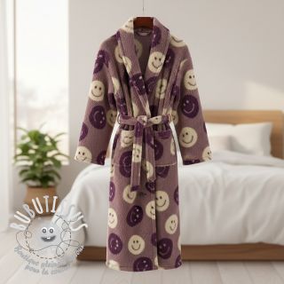 Tissu de manteau TEDDY JACQUARD Happy faces mauve